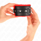 KINK - PREMIUM HÅNDLEDSBELØB MED PELSFOREDE RØDE MED SORT BÆLTE, JUSTERBAR 17-29 CM X 6 CM