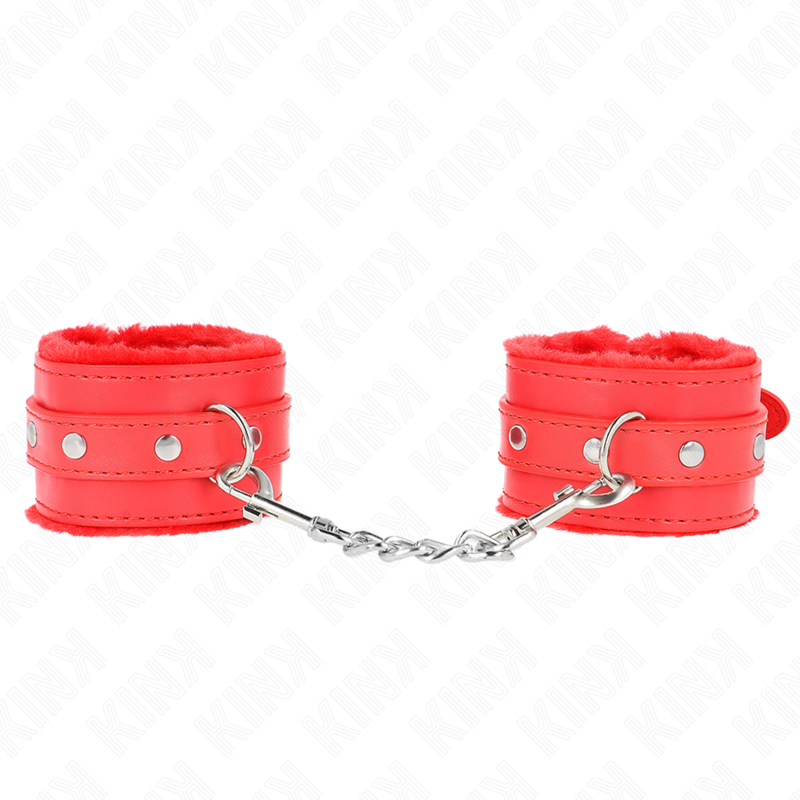 KINK - PREMIUM HÅNDLEDSBELØB MED PELSFOREDE RØDE MED RØDT BÆLTE, JUSTERBAR 17-29 CM X 6 CM