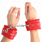 KINK - PREMIUM HÅNDLEDSBELØB MED PELSFOREDE RØDE MED RØDT BÆLTE, JUSTERBAR 17-29 CM X 6 CM