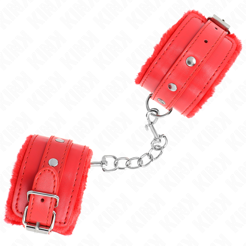 KINK - PREMIUM HÅNDLEDSBELØB MED PELSFOREDE RØDE MED RØDT BÆLTE, JUSTERBAR 17-29 CM X 6 CM