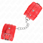 KINK - PREMIUM HÅNDLEDSBELØB MED PELSFOREDE RØDE MED RØDT BÆLTE, JUSTERBAR 17-29 CM X 6 CM