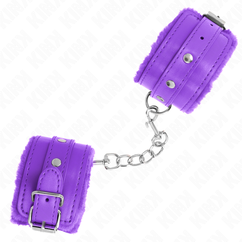 KINK - PREMIUM HÅNDLEDSBELØB MED PELSFOREDE LILLA MED LILLA BÆLTE JUSTERBAR 17-29 CM X 6 CM