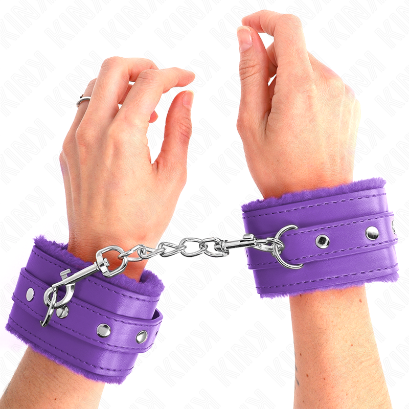 KINK - PREMIUM HÅNDLEDSBELØB MED PELSFOREDE LILLA MED LILLA BÆLTE JUSTERBAR 17-29 CM X 6 CM