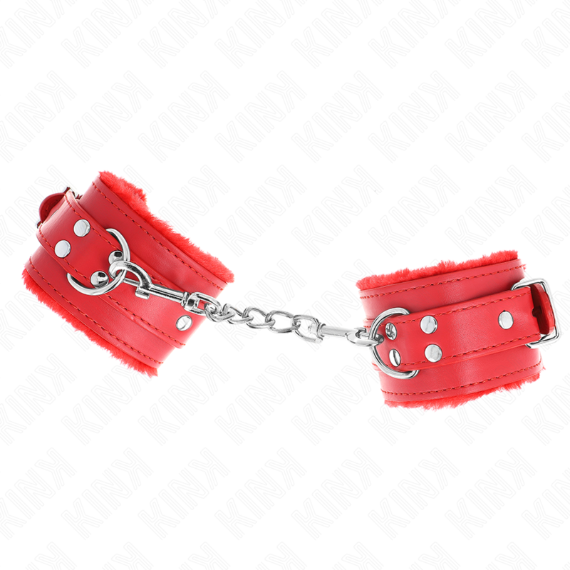 KINK - HÅNDLEDSBELØB MED PELSFOREDE RØDE MED RØDT BÆLTE, JUSTERBAR 17-29 CM X 6 CM