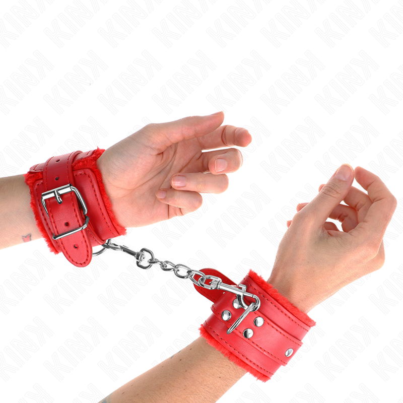 KINK - HÅNDLEDSBELØB MED PELSFOREDE RØDE MED RØDT BÆLTE, JUSTERBAR 17-29 CM X 6 CM