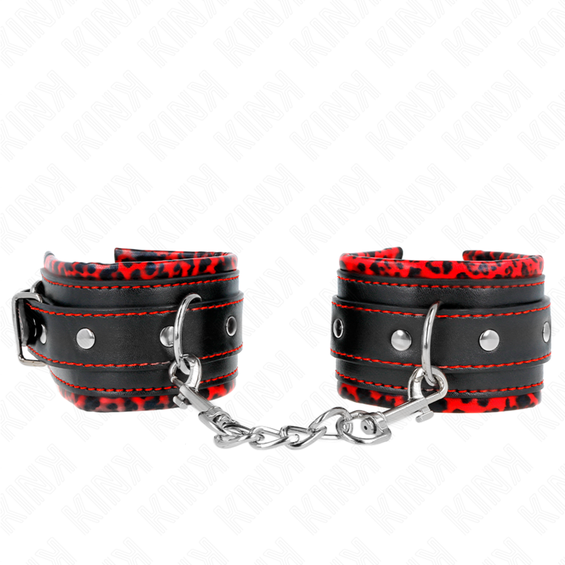 KINK - HÅNDLEDSBELØB MED PELSFOREDE RØDE/SORT JUSTERBARE 17-29 CM X 6 CM