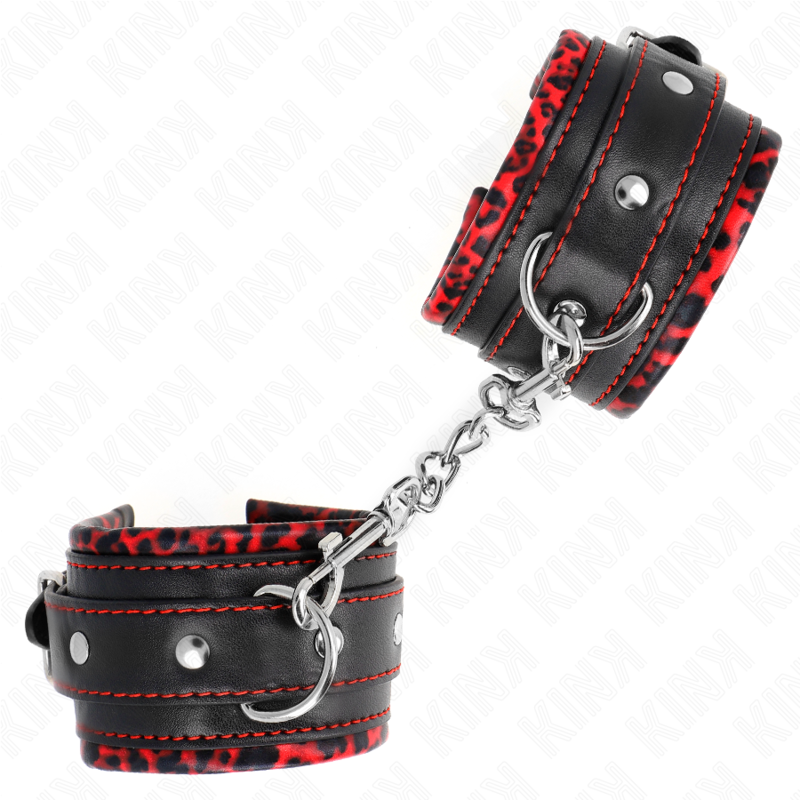 KINK - HÅNDLEDSBELØB MED PELSFOREDE RØDE/SORT JUSTERBARE 17-29 CM X 6 CM