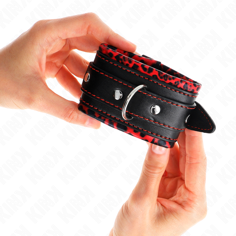 KINK - HÅNDLEDSBELØB MED PELSFOREDE RØDE/SORT JUSTERBARE 17-29 CM X 6 CM