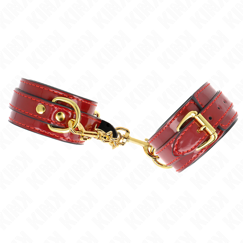 KINK - JOANNA ANGEL HÅNDLEDSMANCHETTER RØDE JUSTERBARE MED GULDKÆDE 16,5-26 CM X 4 CM