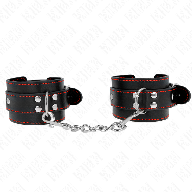 KINK - HÅNDLEDSBELØBERE SORT MED RØD FORING JUSTERBAR 20-28 CM X 5,5 CM
