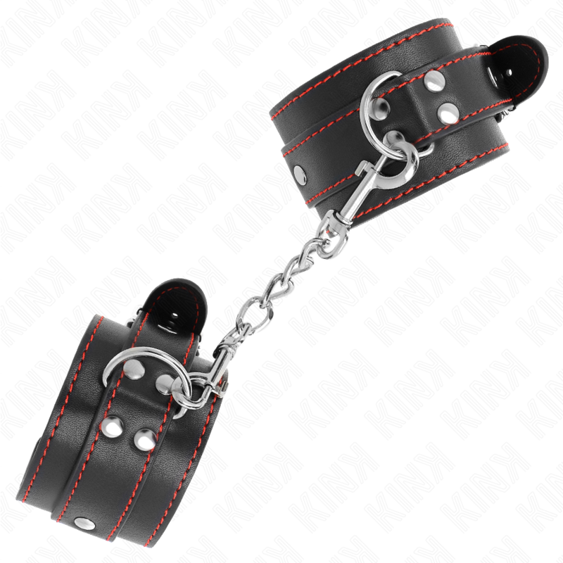 KINK - HÅNDLEDSBELØBERE SORT MED RØD FORING JUSTERBAR 20-28 CM X 5,5 CM