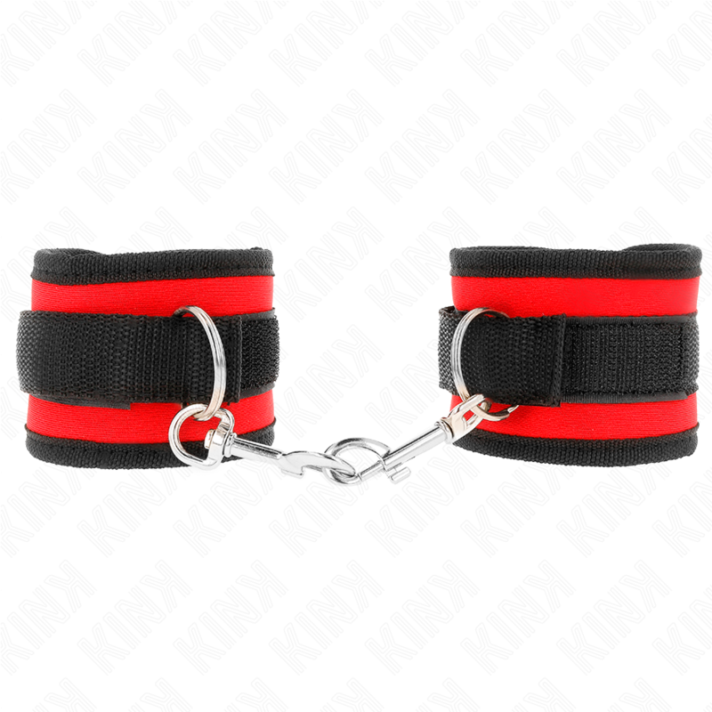 KINK - NYLON HÅNDBÅNDSSTRØM MED BORT & LOOP, RØD-SORT, MODEL 2, JUSTERBAR, 18-35 CM X 6 CM