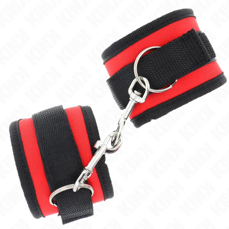 KINK - NYLON HÅNDBÅNDSSTRØM MED BORT & LOOP, RØD-SORT, MODEL 2, JUSTERBAR, 18-35 CM X 6 CM