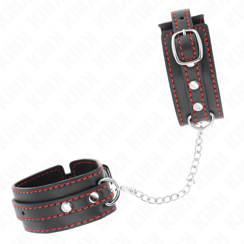 KINK - SMÅ HÅNDLEDSBELØBERE SORT MED RØD FORING JUSTERBAR 14-24 CM X 3,5 CM
