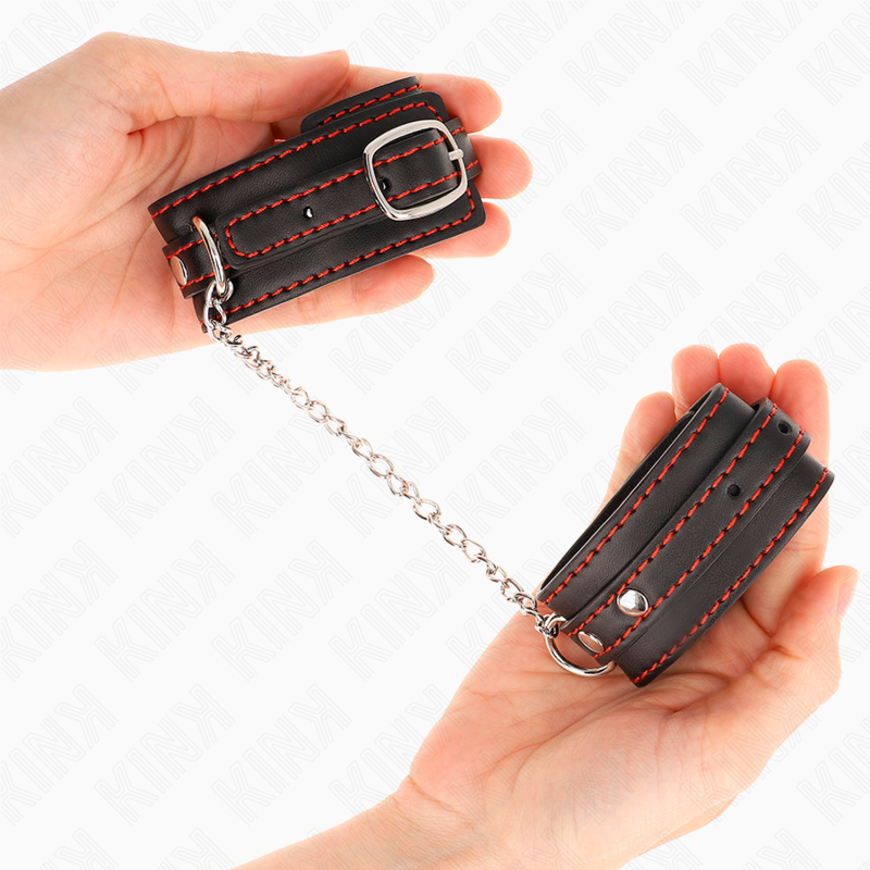 KINK - SMÅ HÅNDLEDSBELØBERE SORT MED RØD FORING JUSTERBAR 14-24 CM X 3,5 CM