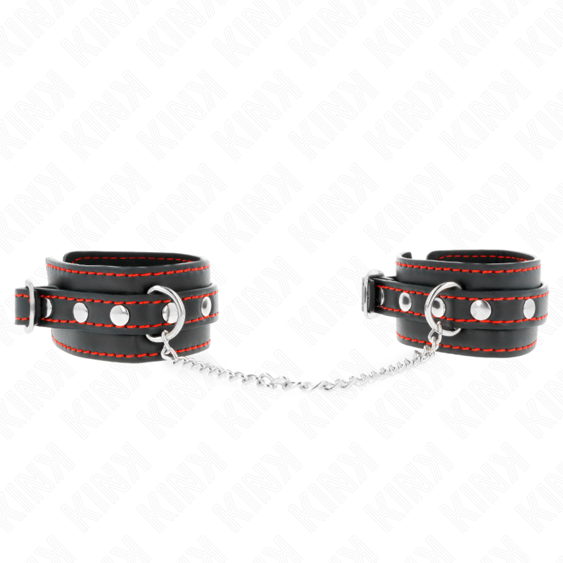 KINK - SMÅ HÅNDLEDSBELØBERE SORT MED RØD FORING JUSTERBAR 14-24 CM X 3,5 CM