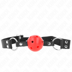 KINK - ÅNDBAR KUGLE 4 CM KNEVELS MED DOBBELT NITTE RØD 62,5 x 2,5 CM JUSTERBAR 42-58 CM