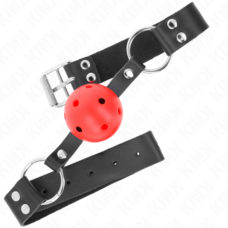 KINK - ÅNDBAR KUGLE 4 CM KNEVELS MED DOBBELT NITTE RØD 62,5 x 2,5 CM JUSTERBAR 42-58 CM