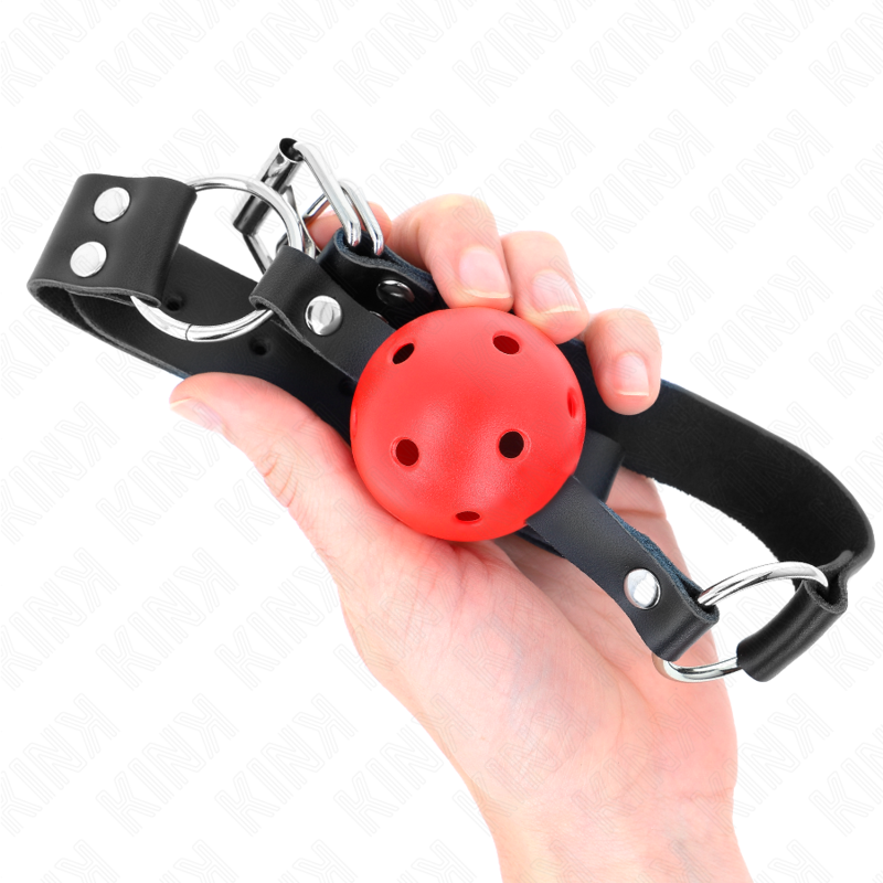 KINK - ÅNDBAR KUGLE 4 CM KNEVELS MED DOBBELT NITTE RØD 62,5 x 2,5 CM JUSTERBAR 42-58 CM