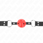 KINK - ÅNDBAR KUGLE 4 CM KNEVELS MED DOBBELT NITTE RØD 62,5 x 2,5 CM JUSTERBAR 42-58 CM