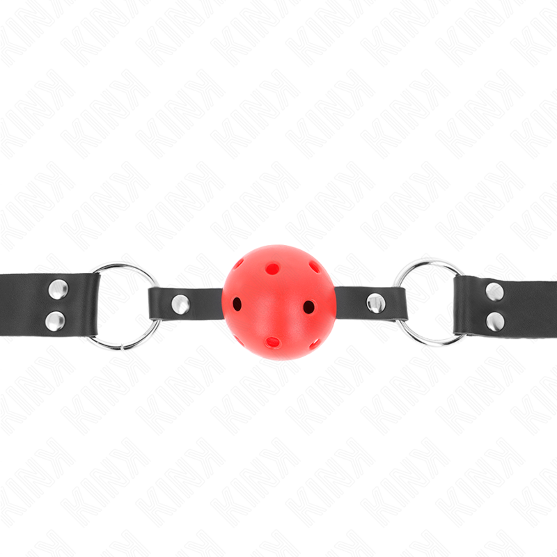 KINK - ÅNDBAR KUGLE 4 CM KNEVELS MED DOBBELT NITTE RØD 62,5 x 2,5 CM JUSTERBAR 42-58 CM