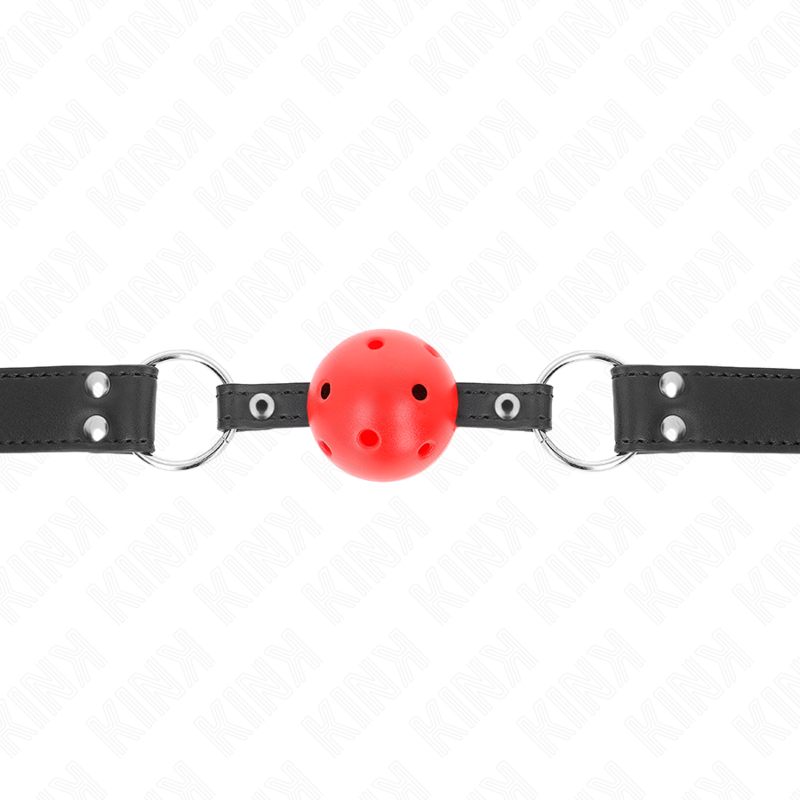 KINK - ÅNDBAR KUGLE 4 CM KNEVELS MED DOBBELT NITTE LÆDER 62,5 x 2,5 CM JUSTERBAR 42-58 CM