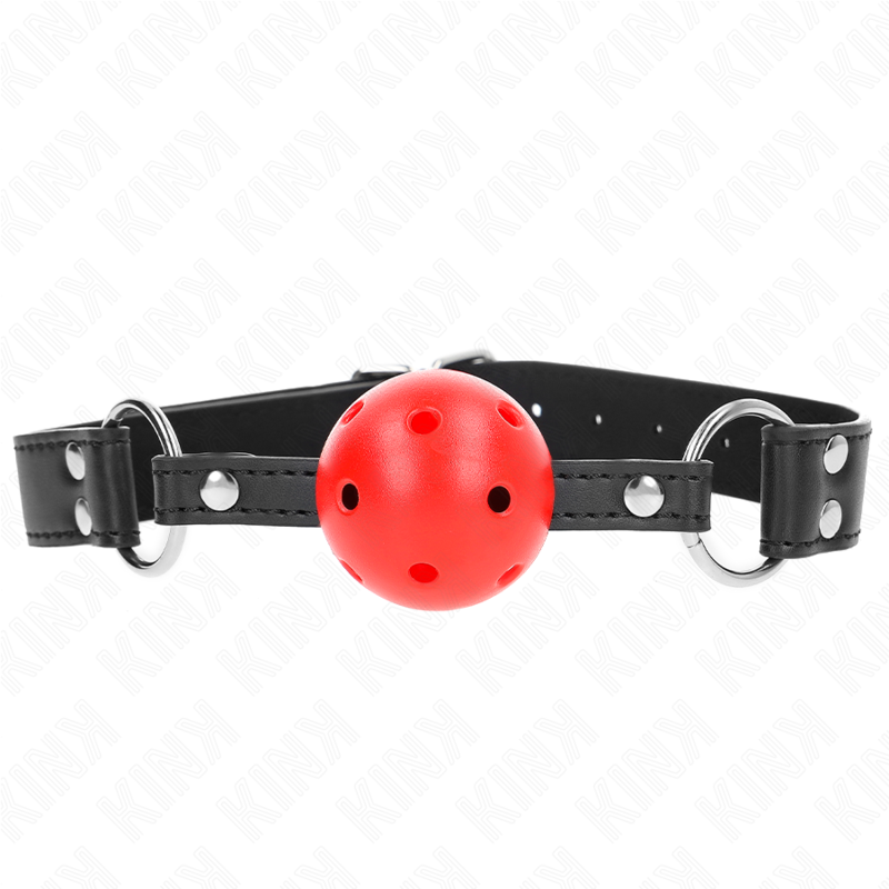 KINK - ÅNDBAR KUGLE 4 CM KNEVELS MED DOBBELT NITTE LÆDER 62,5 x 2,5 CM JUSTERBAR 42-58 CM
