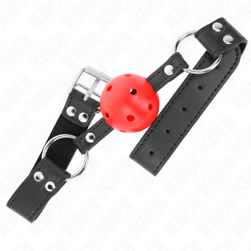 KINK - ÅNDBAR KUGLE 4 CM KNEVELS MED DOBBELT NITTE LÆDER 62,5 x 2,5 CM JUSTERBAR 42-58 CM