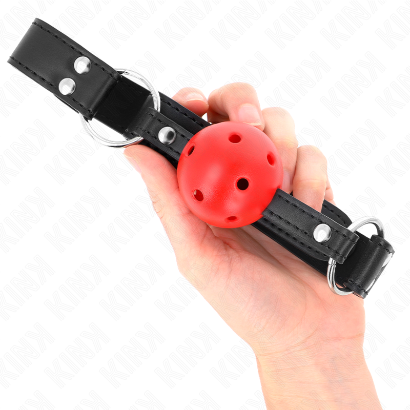 KINK - ÅNDBAR KUGLE 4 CM KNEVELS MED DOBBELT NITTE LÆDER 62,5 x 2,5 CM JUSTERBAR 42-58 CM