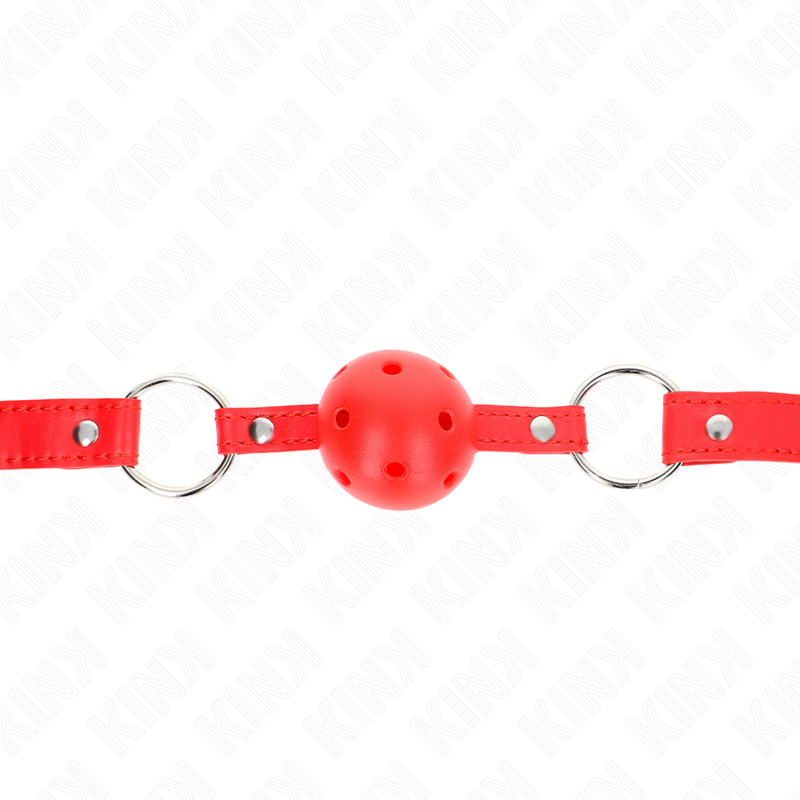KINK - ÅNDBAR KUGLE 4 CM KNEVELS MED DOBBELT NITTE MODEL 1 RØD 62,5 x 2,5 CM JUSTERBAR 42-58 CM