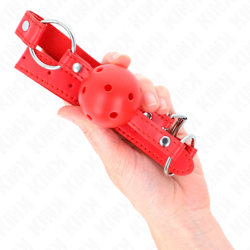 KINK - ÅNDBAR KUGLE 4 CM KNEVELS MED DOBBELT NITTE MODEL 1 RØD 62,5 x 2,5 CM JUSTERBAR 42-58 CM