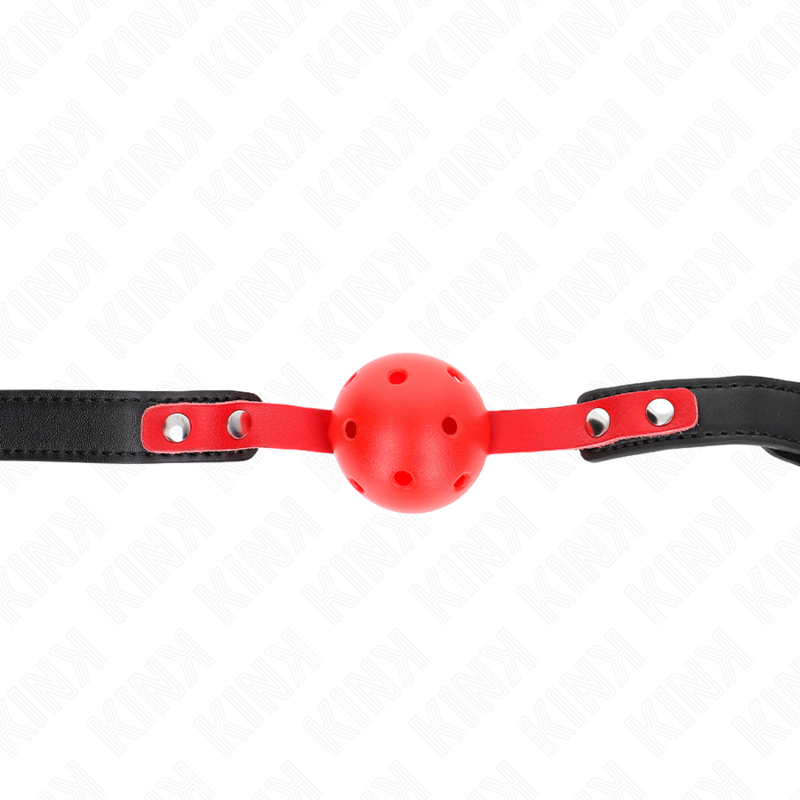 KINK - RØD HULV HÅRD KUGLE 4 CM GAG SORT STROP 60 x 2 CM JUSTERBAR 37-52 CM