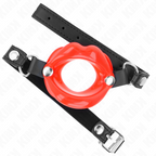 KINK - LÆBE 8 CM KNEVELS MED RØD LÆDERREM 63 x 2 CM JUSTERBAR 39-58 CM