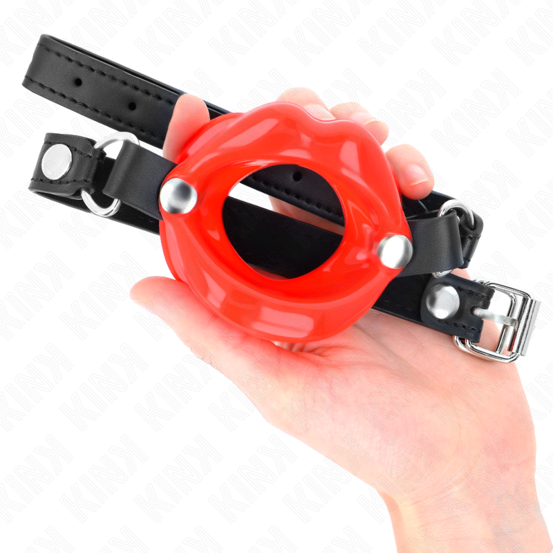 KINK - LÆBE 8 CM KNEVELS MED RØD LÆDERREM 63 x 2 CM JUSTERBAR 39-58 CM