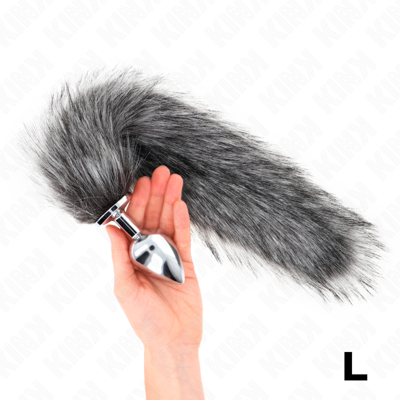 KINK - ANALPLUG STØRRELSE L 10 X 4 CM MED SYNTETISK HALE 40 CM GRÅ