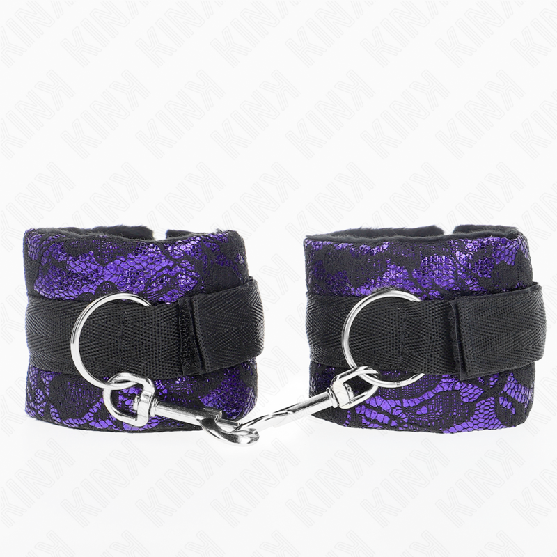 KINK - KORTE HÅNDLEDSBÅND I FLØJL MED BLONDE OG NYLONBIND LILLA / SORT 23 X 6,5 CM