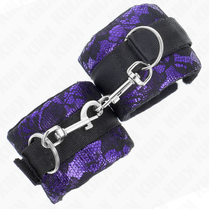 KINK - KORTE HÅNDLEDSBÅND I FLØJL MED BLONDE OG NYLONBIND LILLA / SORT 23 X 6,5 CM