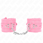 KINK - HÅNDLEDSBÅND MED PELSFOREDE FIRKANTEDE HULLER, PINK OG PINK BÆLTE, JUSTERBAR 17-29 CM X 6 CM