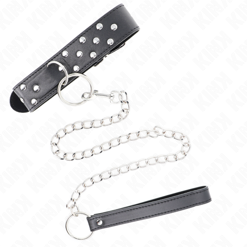 KINK - RINGHALSKÆDE MED NITTEREM OG BÆLTE 65 CM SORT JUSTERBAR 36-50 CM X 3,8 CM