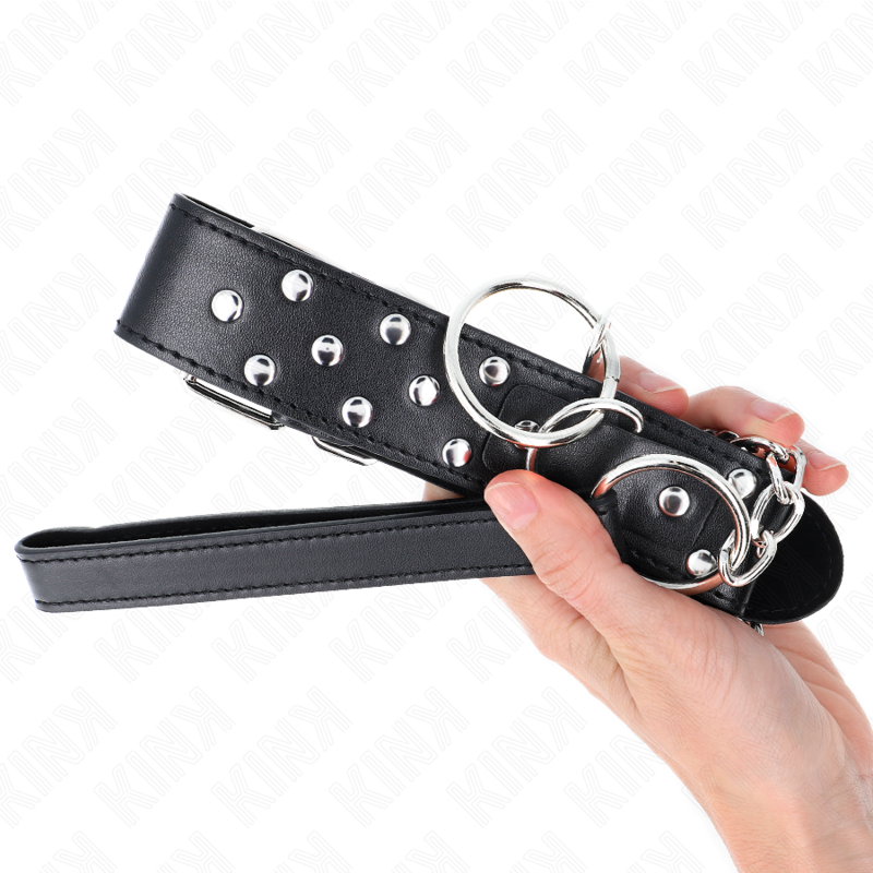 KINK - RINGHALSKÆDE MED NITTEREM OG BÆLTE 65 CM SORT JUSTERBAR 36-50 CM X 3,8 CM