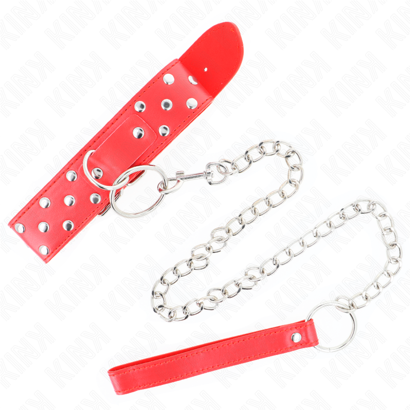 KINK - RINGHALSKÆDE MED NITTEREM OG BÆLTE 65 CM RØD JUSTERBAR 36-50 CM X 3,8 CM