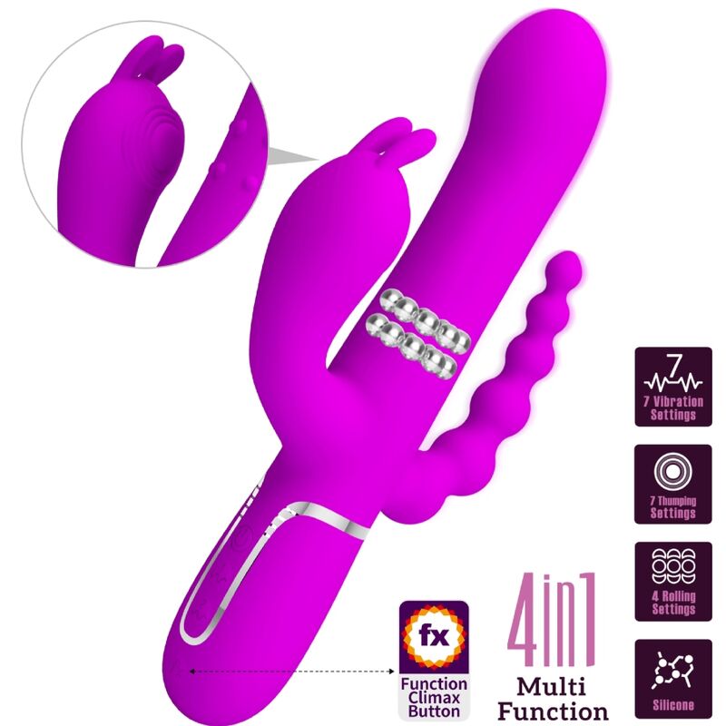 PRETTY LOVE - CAMMY TRIPLE VIBRATOR MULTIFUNKTION 4 I 1 LYSERØD