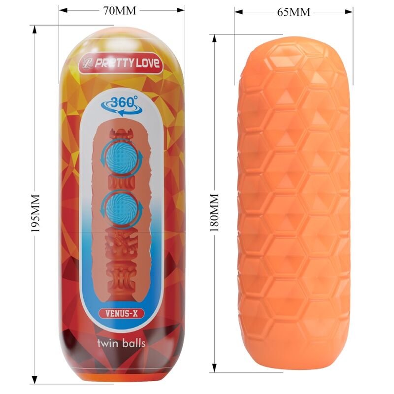 PRETTY LOVE - TWIN BALLS MANDLIG MATURBATOR ORANGE