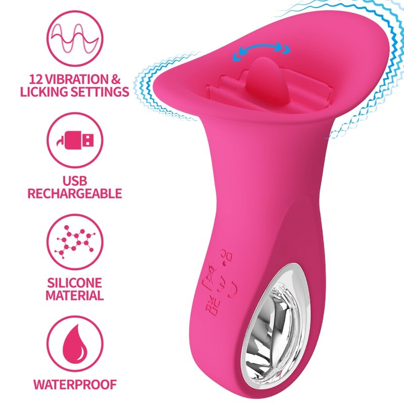 PRETTY LOVE - CLYDE ORALVIBRATOR VIBRERENDE TUNGE 12 VIBRATIONER LYSERØD