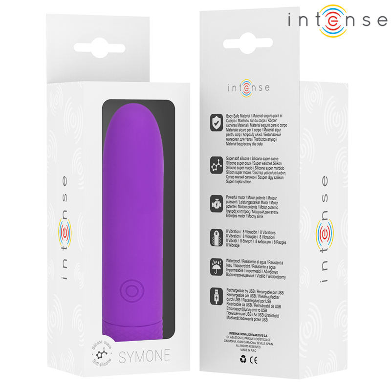 INTENSE - SYMONE USB GENOPLADELIG VIBRERINGSKUGLE 8 VIBRATIONER LILLA 10 X 2,2 CM