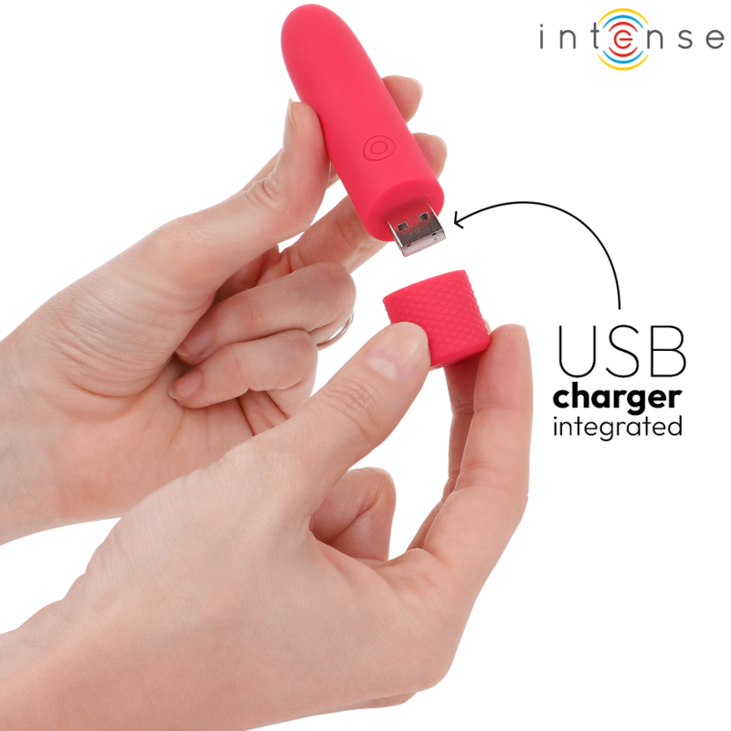 INTENSE - SYMONE USB GENOPLADELIG VIBRERINGSKUGLE 8 VIBRATIONER RØD 10 X 2,2 CM