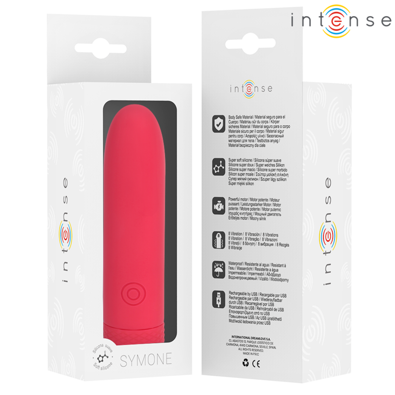 INTENSE - SYMONE USB GENOPLADELIG VIBRERINGSKUGLE 8 VIBRATIONER RØD 10 X 2,2 CM