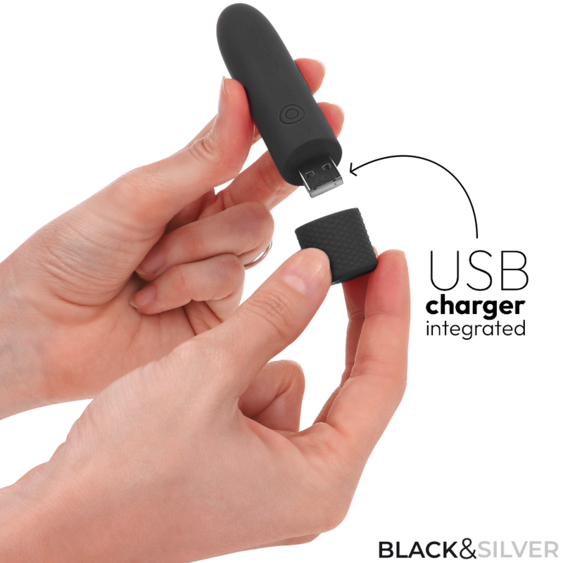 SORT & SØLV - GERI USB GENOPLADELIG VIBRERINGSKUGLE 8 VIBRATIONER SORT 10 X 2,2 CM