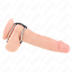 KINK - DOBBELT METAL PENIS RING 3,8 CM TIL 5 CM FORBUNDET MED LÆDER