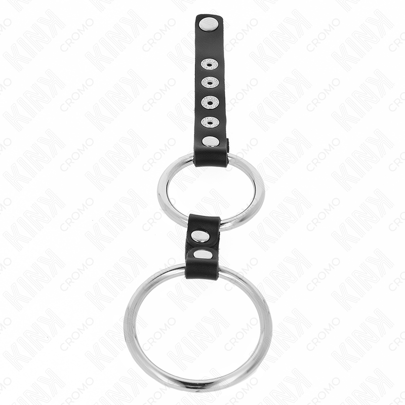 KINK - DOBBELT METAL PENIS RING 3,8 CM TIL 5 CM FORBUNDET MED LÆDER